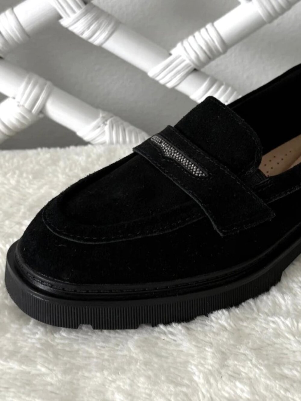 NWOB Clarks Lauryl Step Black Suede Penny Loafers Shoes Size 7 M - Picture 2 of 12